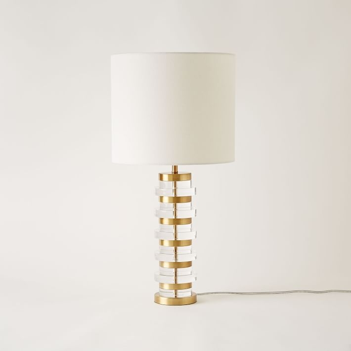Clear Disc Table Lamp - Large (Antique Brass/White Linen) - Image 0