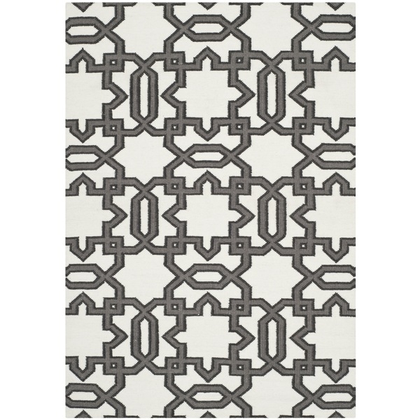 Handwoven Moroccan Reversible Dhurrie Ivory/ Grey Wool Rug (8' x 10') - Image 0