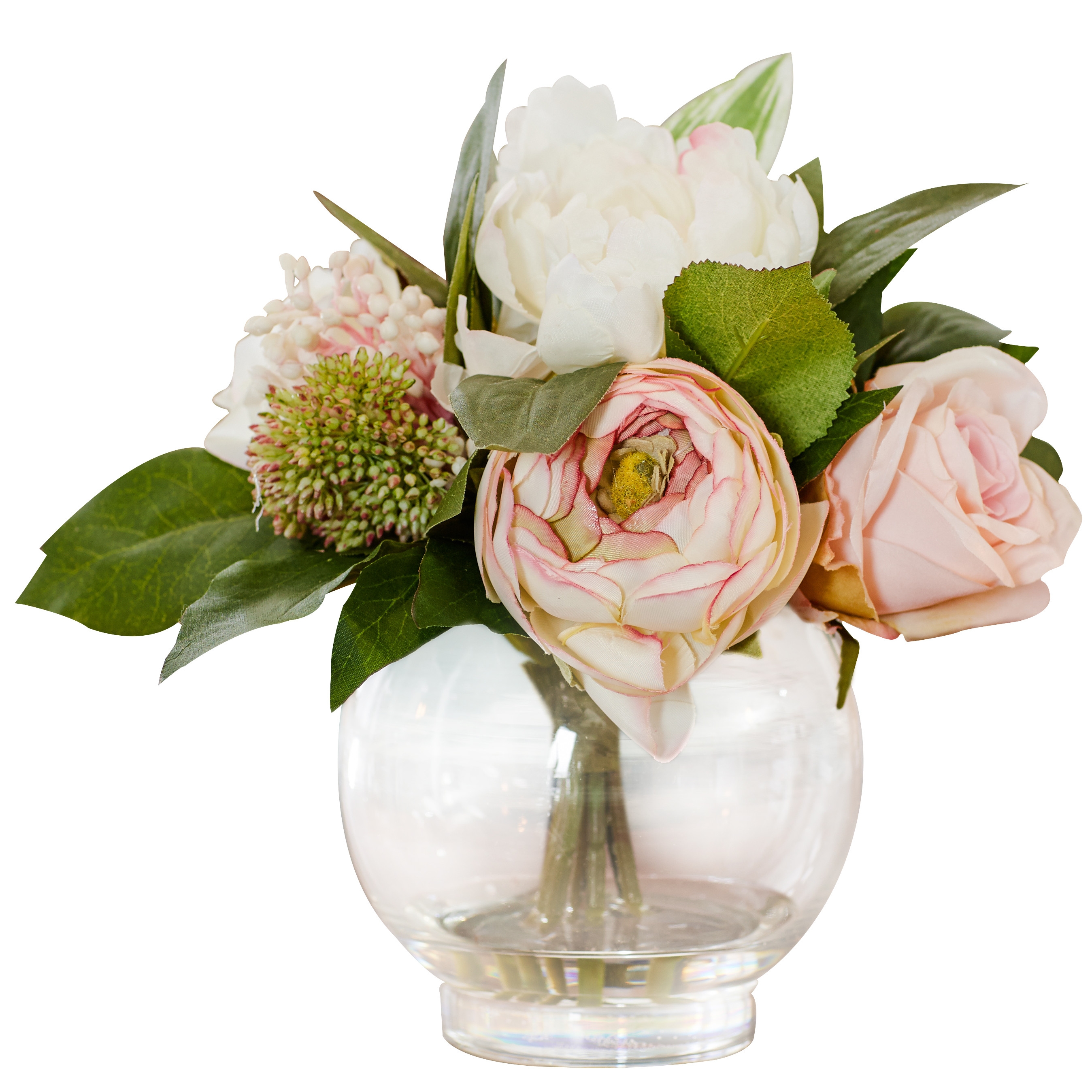 Faux Mixed Rose & Hydrangea in Glass Vase - Image 0