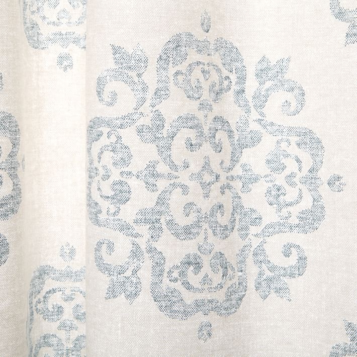Cotton Canvas Scroll Medallion Curtain - Smoke Blue - 48"w x 84"l - Image 2