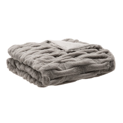 Ruched Fur Throw Blanket - Gray - Image 0