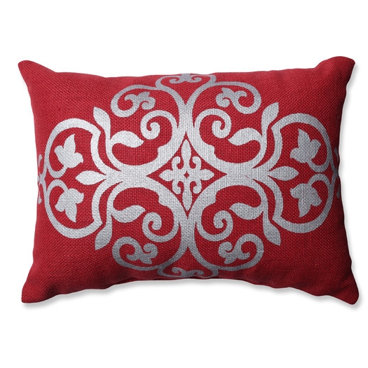 Geometric Jute Throw Pillow - Silver / Red - 11.5" H x 18.5" W x 5" D - Polyester Insert - Image 0