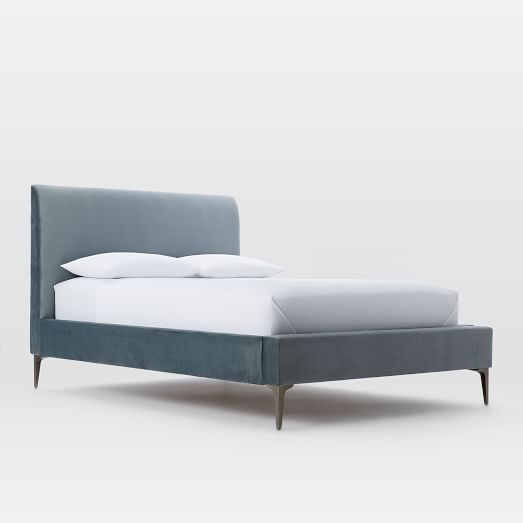 Deco Upholstered Bed - King, Luster Velvet, Steel Blue - Image 0