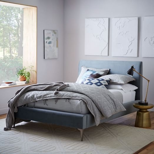 Deco Upholstered Bed - King, Luster Velvet, Steel Blue - Image 1