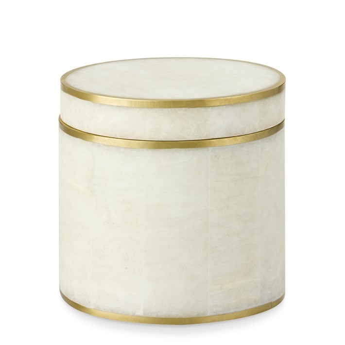 Brass Bordered Stone Jar - White - Image 0