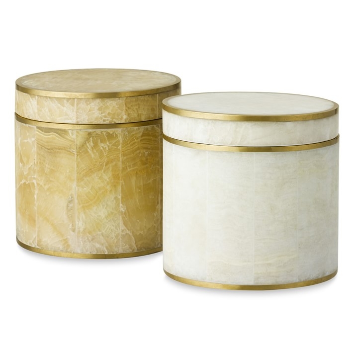 Brass Bordered Stone Jar - White - Image 1