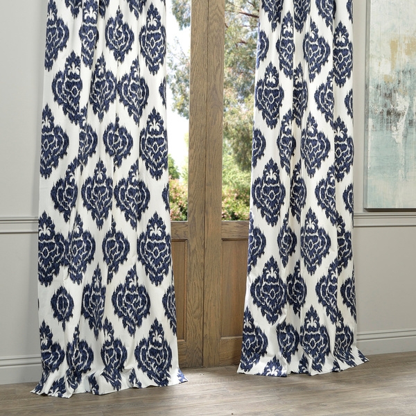 Exclusive Fabrics Ikat Blue Printed Cotton Curtain Panel- 96'' - Image 0