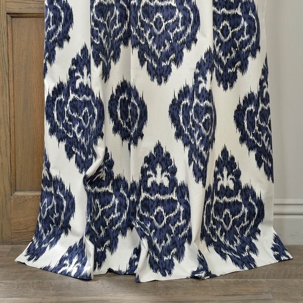 Exclusive Fabrics Ikat Blue Printed Cotton Curtain Panel- 96'' - Image 2