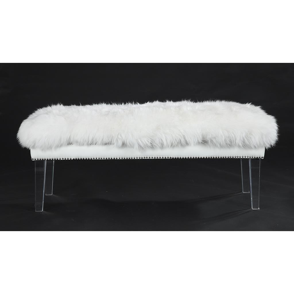 Livingston White Sheepskin Lucite Bench - Image 3