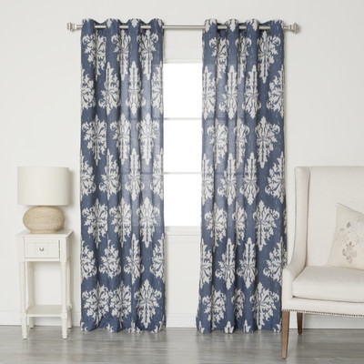 Linen Blend Grommet Top Curtain Panels - Navy - 96" L x 52" W - Image 1