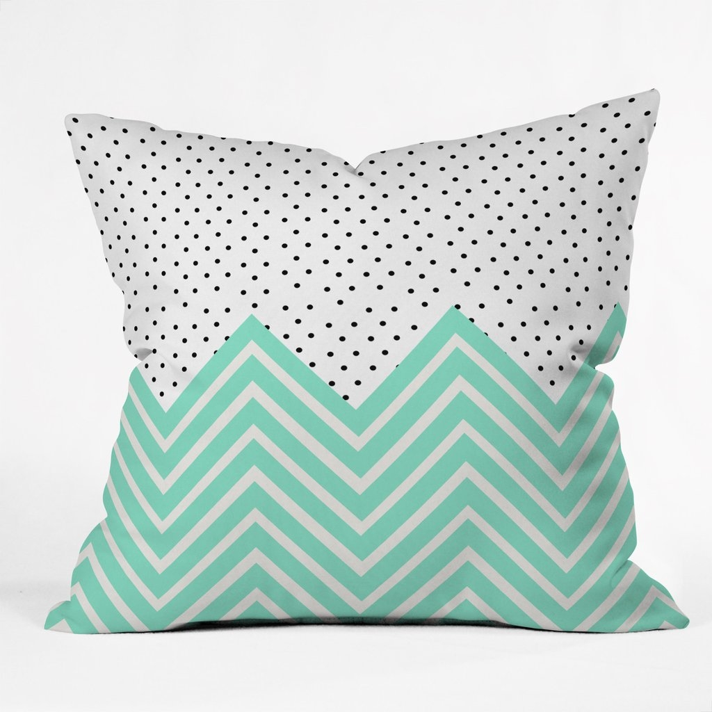 MINTY CHEVRON AND DOTS Throw Pillow - 18" x 18" - Polyester fill insert - Image 0