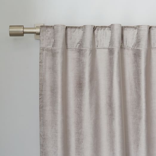 Cotton Luster Velvet Curtain + Blackout Panel, 48"x96", Platinum - Image 1