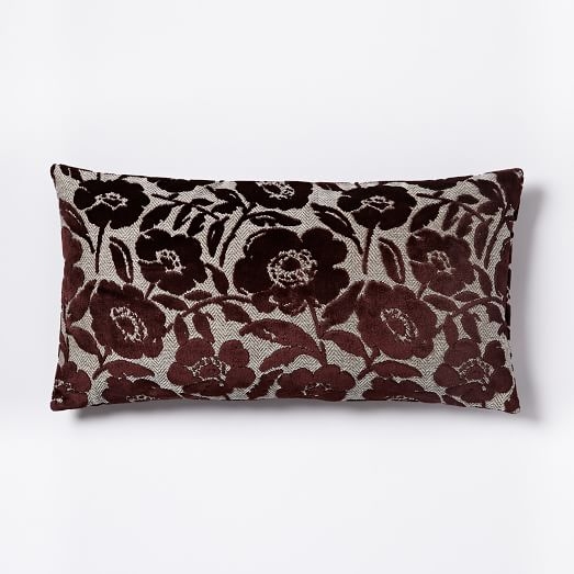 Jacquard Velvet Flower Heads Pillow Cover - Burgundy - 14"w x 26"l - Insert Sold Separately - Image 0
