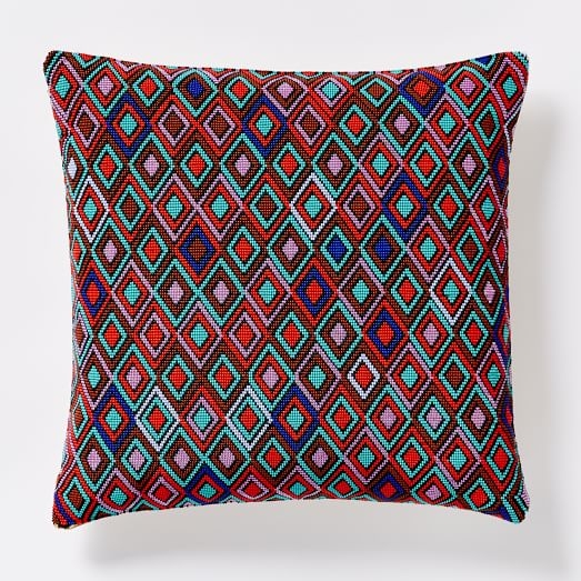 Beaded Inset Diamond Pillow Cover - 16" sq - Insert Sold Separately - Image 0
