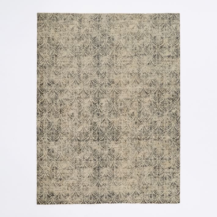 Fans Printed Wool Rug, 8'x10', Frost Gray - Image 0