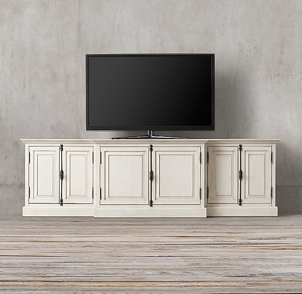 FRENCH PANEL MEDIA CONSOLE -  80", distressed white - Image 0