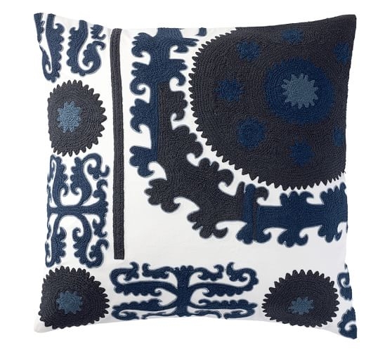 SUZANI EMBROIDERED PILLOW COVER - INDIGO - 26" sq - Without insert - Image 0