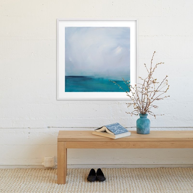 Distant Island Pier- 30" x 30"- White Wood Frame-with mat - Image 1