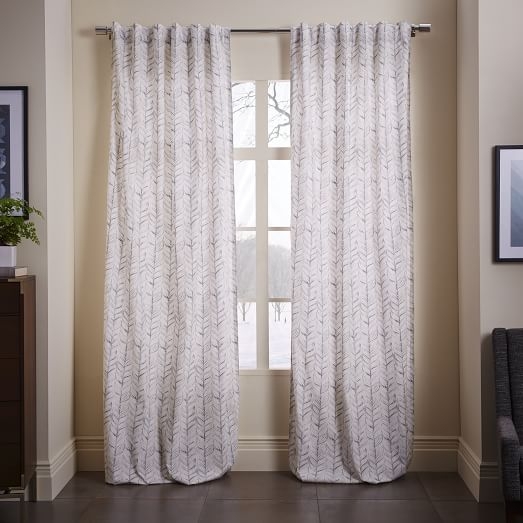 Cotton Canvas Vine Leaves Curtain - Frost Gray - 96" - Image 0