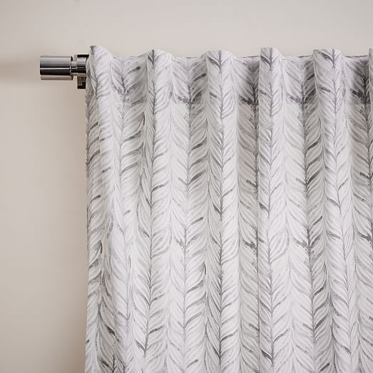 Cotton Canvas Vine Leaves Curtain - Frost Gray - 96" - Image 1