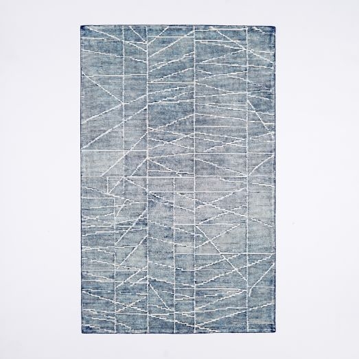 Erased Lines Wool Rug, 8'x10', Blue Lagoon - Image 0