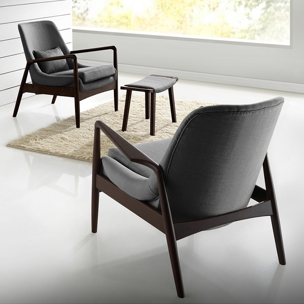 Baxton Studio Dixon Mid-century Modern Grey Fabric Upholstered Lounge Chair - Image 4