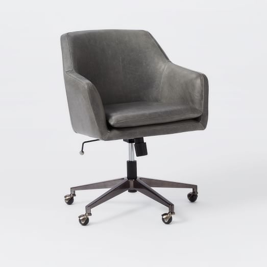 Helvetica Leather Office Chair- Blue Stone - Image 0
