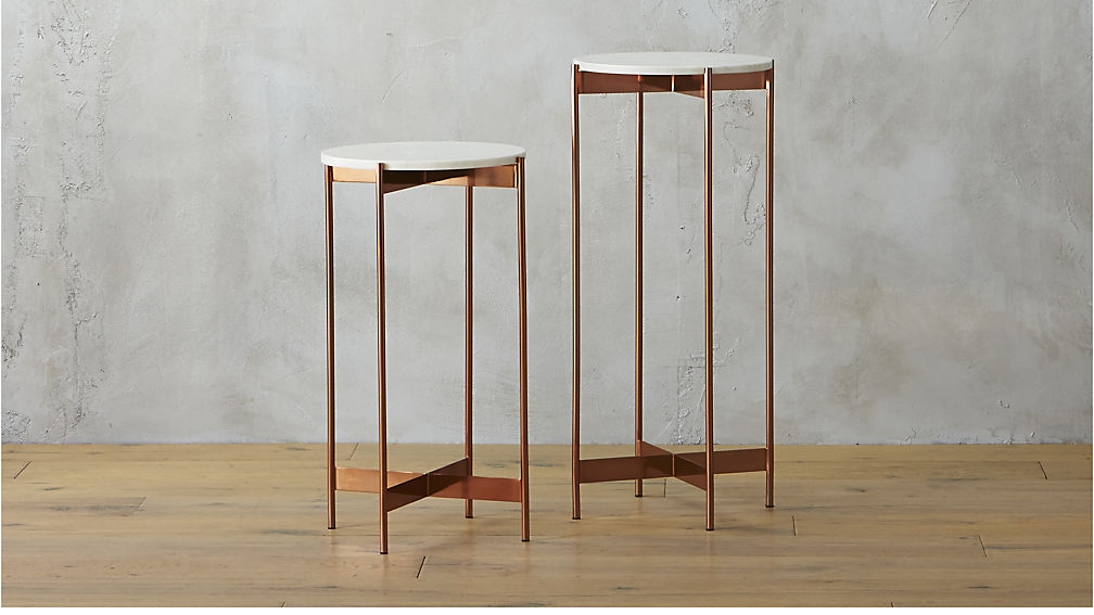 Marble-rose gold tall pedestal table - Image 1