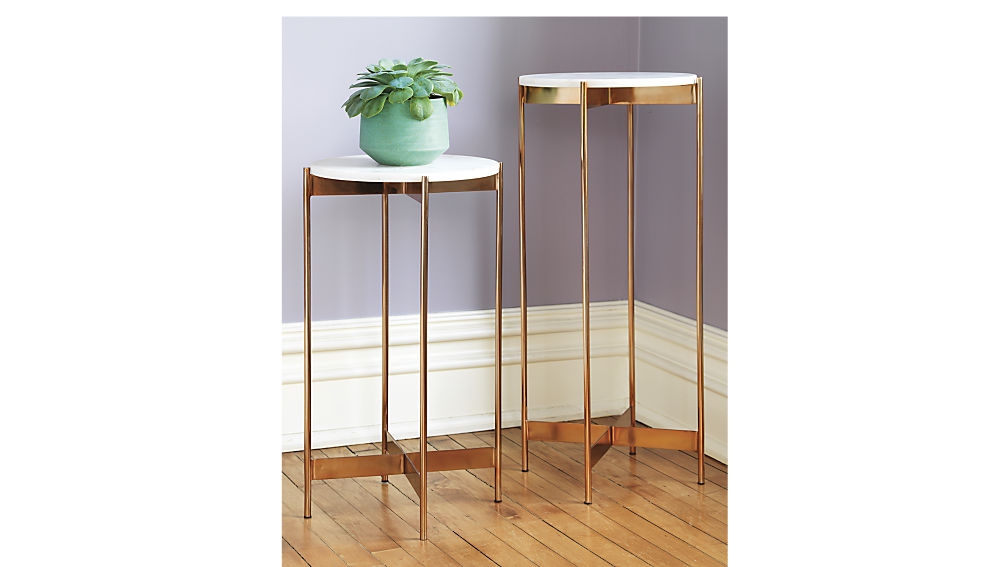 Marble-rose gold tall pedestal table - Image 3