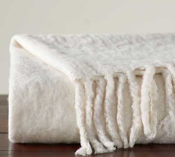 Solid Faux Mohair Oversized Throw - 55 x 80" - Ivory - Image 0