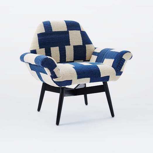 Orly Dhurrie-Upholstered Chair- Blue Checker - Image 0