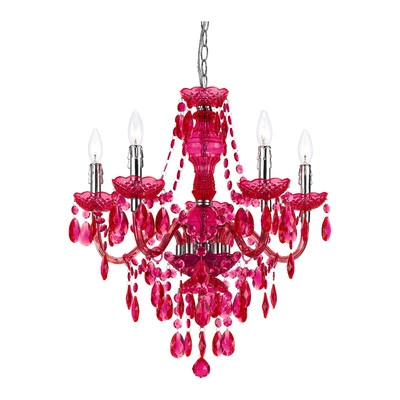 5 Light Crystal Chandelier - Hot pink - Image 0