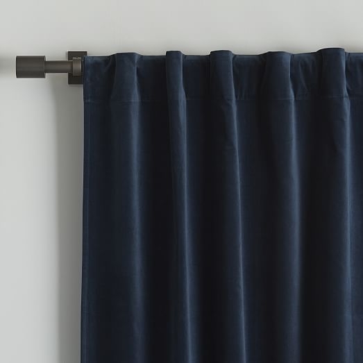 Velvet Pole Pocket Curtain - Regal Blue - Set of 2 - Unlined - 108" - Image 1