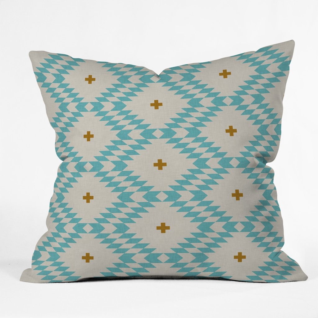 NATIVE NATURAL PLUS TURQUOISE Throw Pillow - 16" x 16" - Polyester insert - Image 0