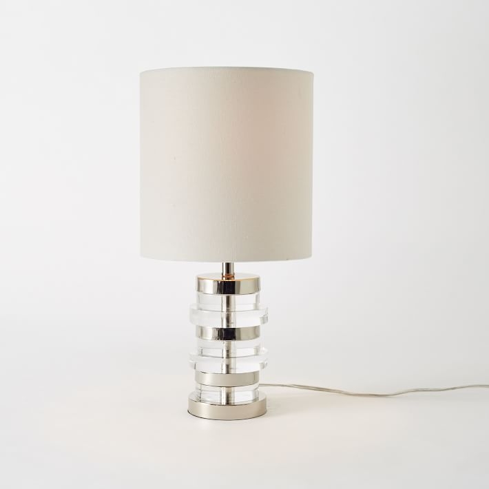 Clear Disc Table Lamp - Small (Polished Nickel/White Linen) - Image 0