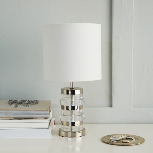 Clear Disc Table Lamp - Small (Polished Nickel/White Linen) - Image 1
