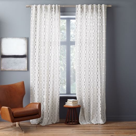 Cotton Canvas Diamond Stripe Curtain - Stone White/Slate - Image 0