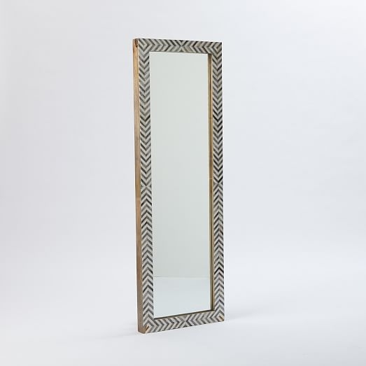 Parsons Floor Mirror, Bone Herringbone/Gray - Image 0
