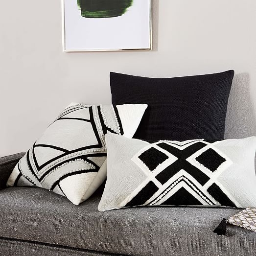 Crewel Diamond Linework Pillow Cover - Black - 18"x18" - Insert sold separately - Image 1