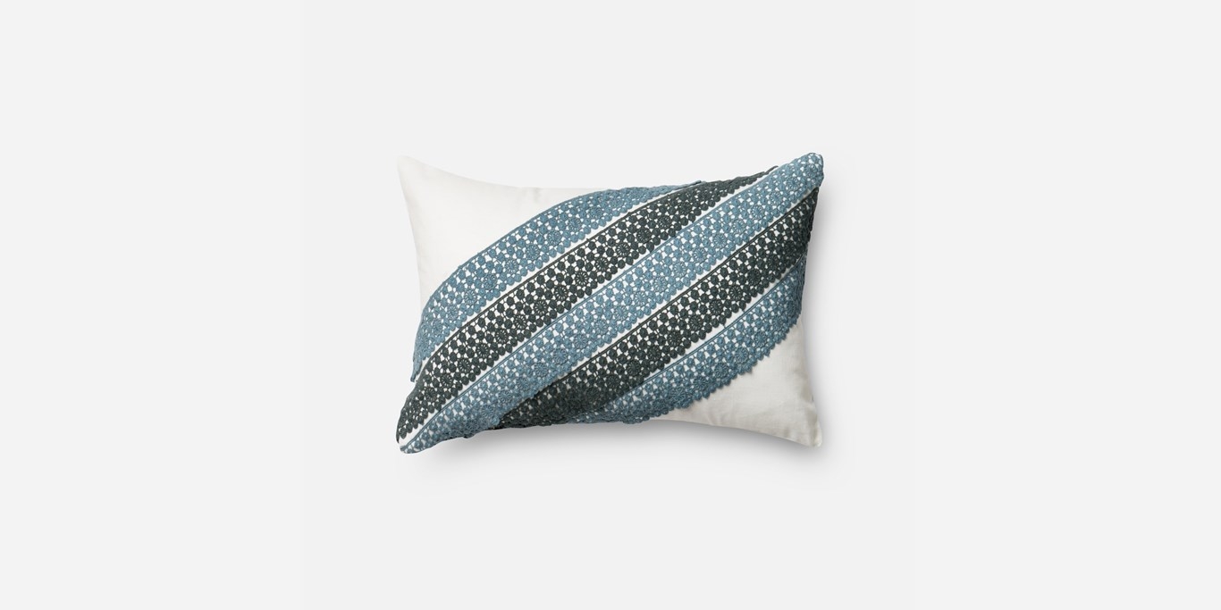 P0322 BLUE / WHITE Pillow - 13" x 21" with Down insert - Image 0