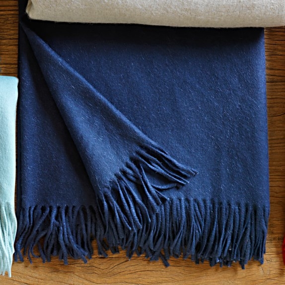 Solid Cashmere Throw, Navy - Image 1