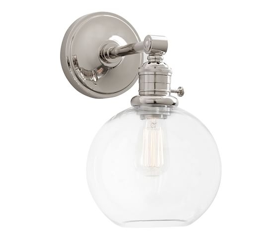 PB Classic Sconce - Glass Globe - Set of 2, Mercury Glass, Nickel - Image 0