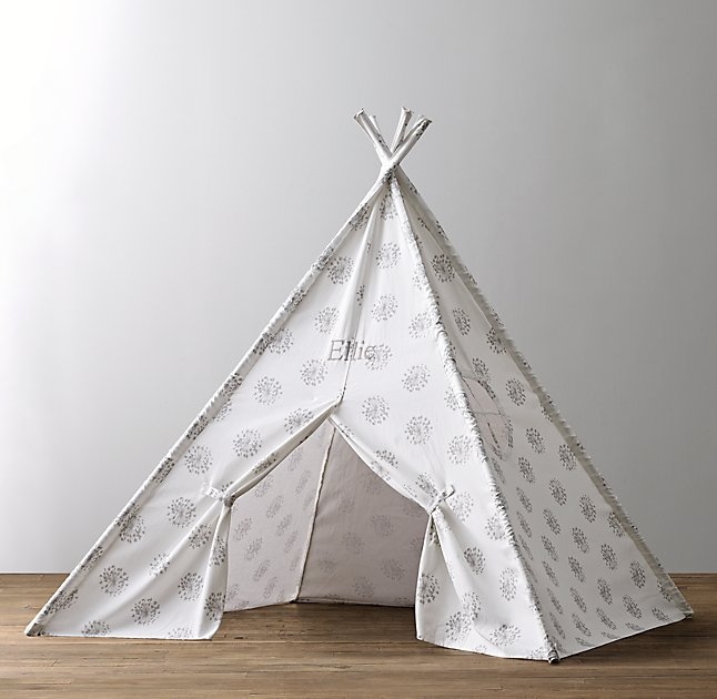 PRINTED CANVAS TEEPEE TENT-Dandelion-Grey- Small - Image 0