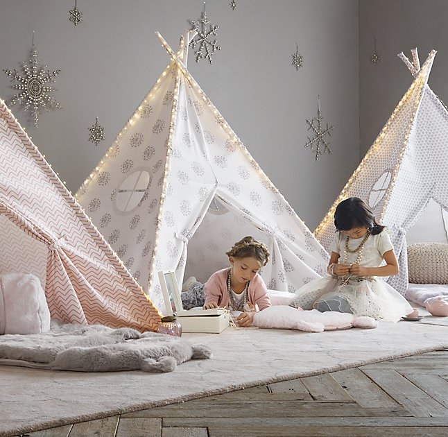 PRINTED CANVAS TEEPEE TENT-Dandelion-Grey- Small - Image 2