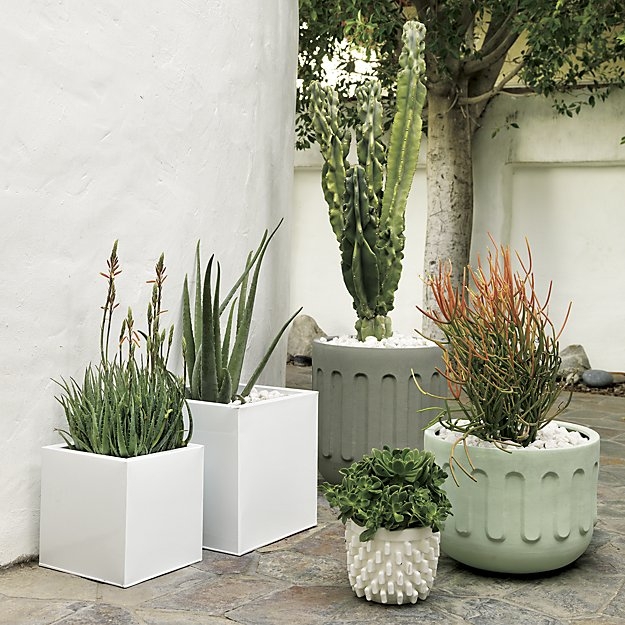 Blox medium square galvanized high-gloss white planter - Image 4