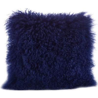 Becky Mongolian Lamb Fur Wool Throw Pillow - Cobalt Blue - 20" x 20" - With insert - Image 0