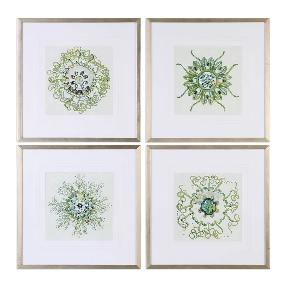 Organic Symbols, S/4- 21'' x 21''-Champagne silver frame with mat - Image 0