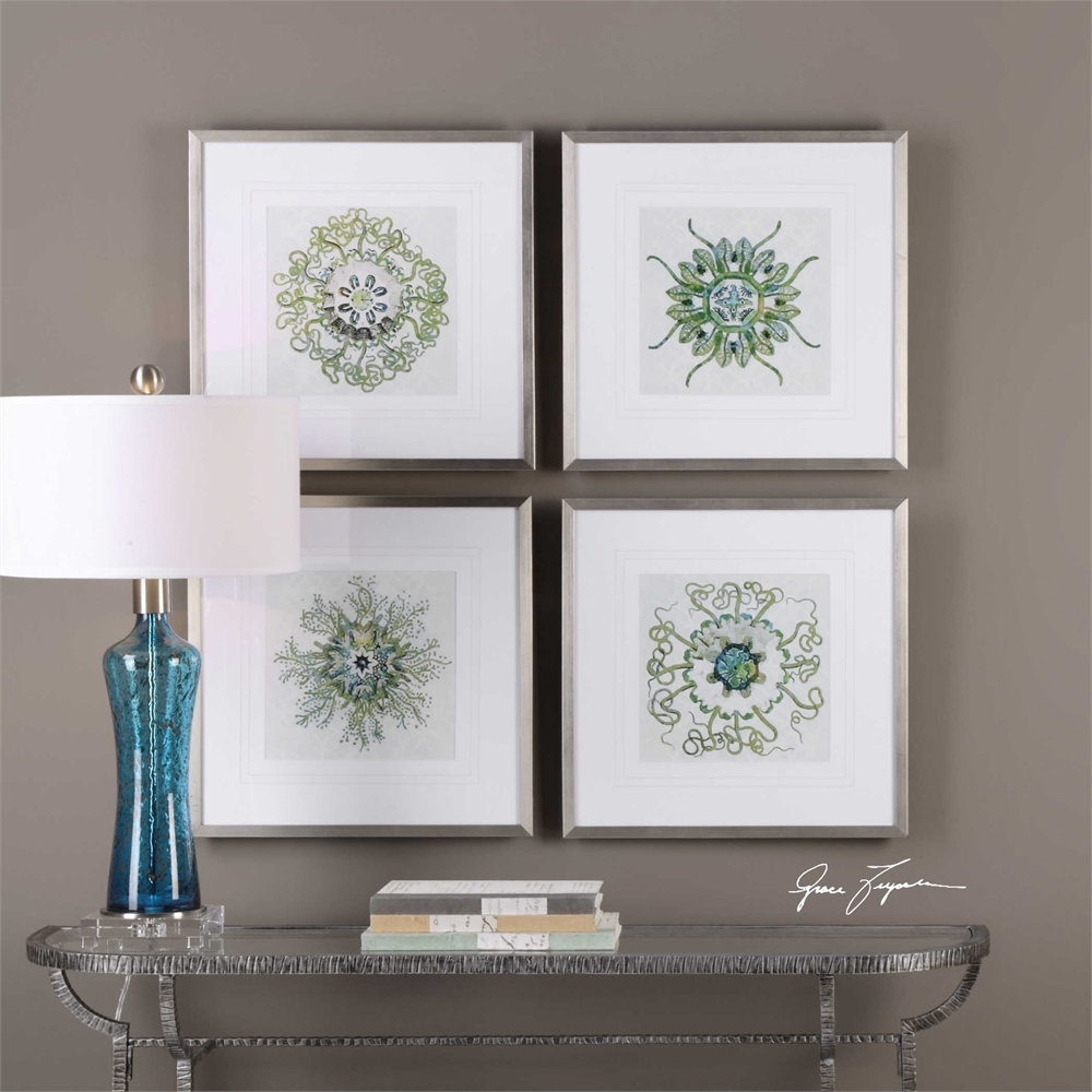 Organic Symbols, S/4- 21'' x 21''-Champagne silver frame with mat - Image 1