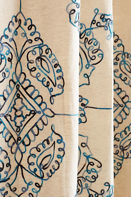 Embroidered Medina Curtain, Blue - 50"W x 96"L - Image 1