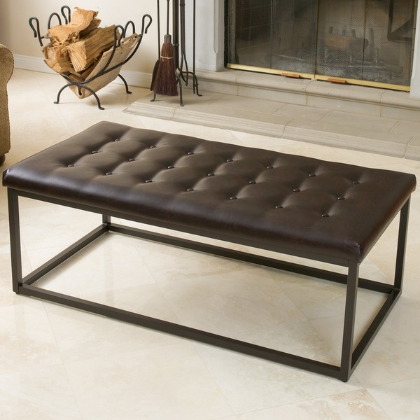Babette Brown Leather and Steel Frame Ottoman - Image 0